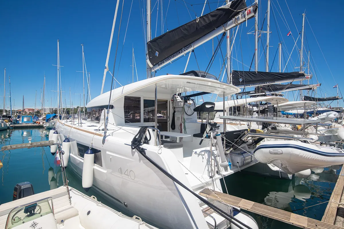 Exterior view of Mare Ipanema, a Lagoon 40 catamaran at Općina Medulin, Croatia