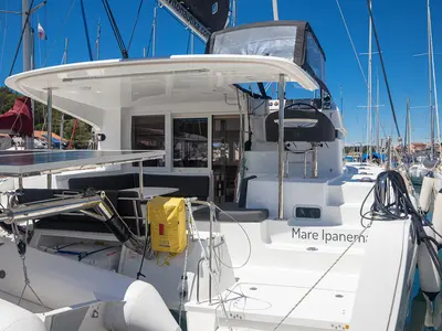 Cockpit of Mare Ipanema, a Lagoon 40 catamaran at Općina Medulin, Croatia