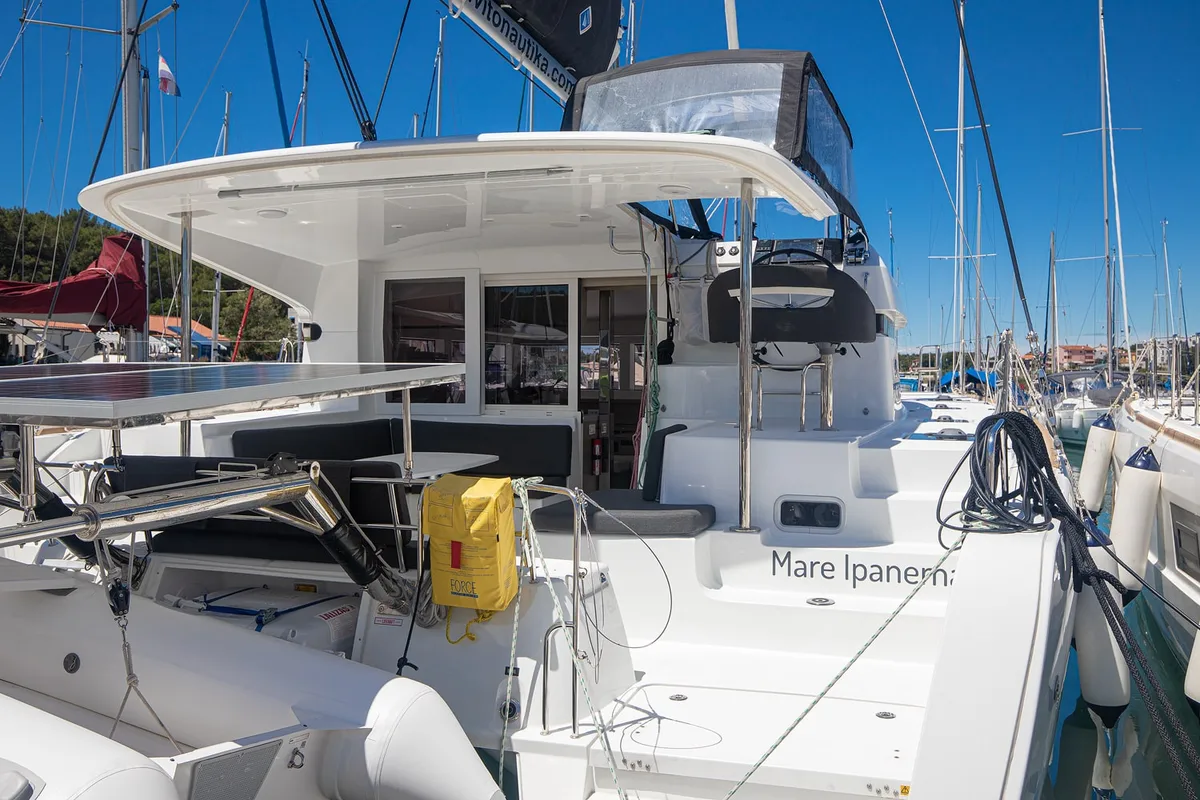 Cockpit of Mare Ipanema, a Lagoon 40 catamaran at Općina Medulin, Croatia