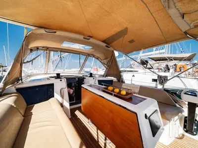 Deck of Artemis, a Dufour 390 GL sailboat at Municipal Unit of Rhodes, Greece