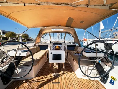 Cockpit of Artemis, a Dufour 390 GL sailboat at Municipal Unit of Rhodes, Greece