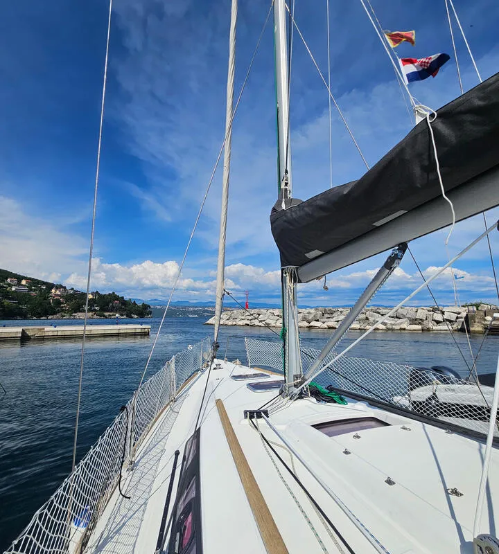 Deck of Finia, a Beneteau Oceanis 34 sailboat at Grad Opatija, Croatia