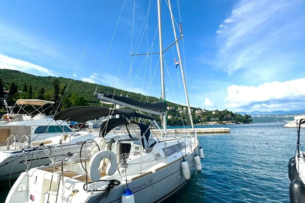 Exterior view of Finia, a Beneteau Oceanis 34 sailboat at Grad Opatija, Croatia