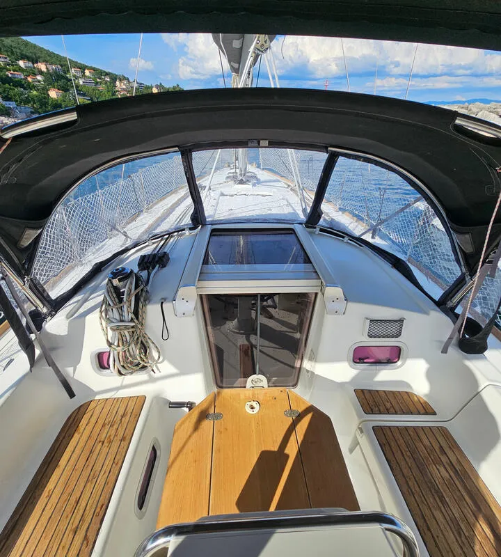 Deck of Finia, a Beneteau Oceanis 34 sailboat at Grad Opatija, Croatia