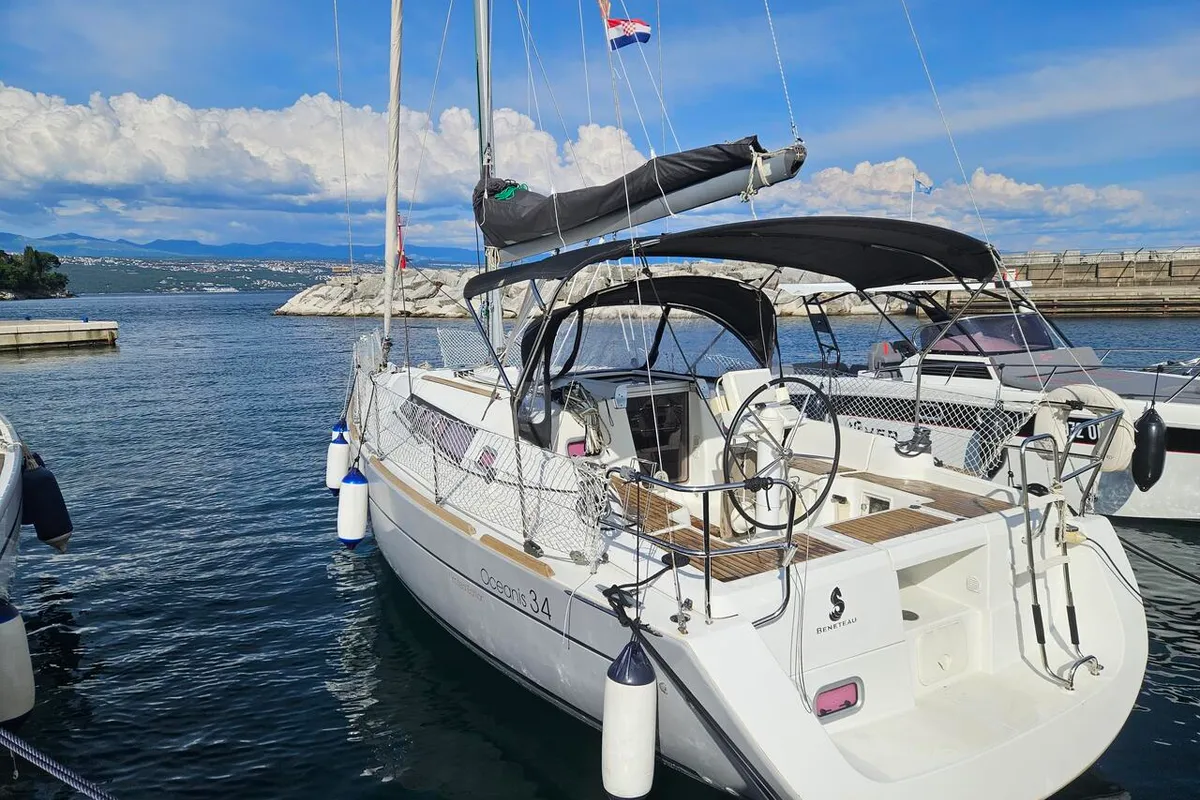 Exterior view of Finia, a Beneteau Oceanis 34 sailboat at Grad Opatija, Croatia