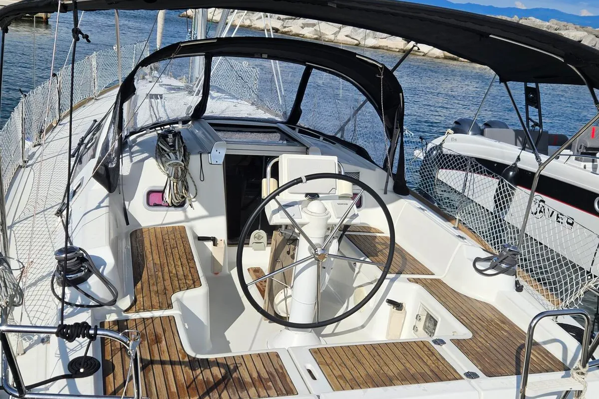 Cockpit of Finia, a Beneteau Oceanis 34 sailboat at Grad Opatija, Croatia