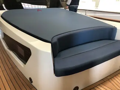 Deck of Federika III, a Gulet Italyure 38 motorboat at es Jonquet, Spain
