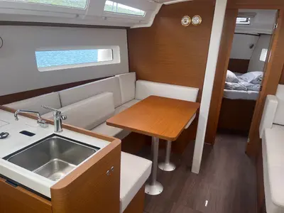 Salon of Princess Lara, a Jeanneau Sun Odyssey 380 sailboat at Punat, Croatia