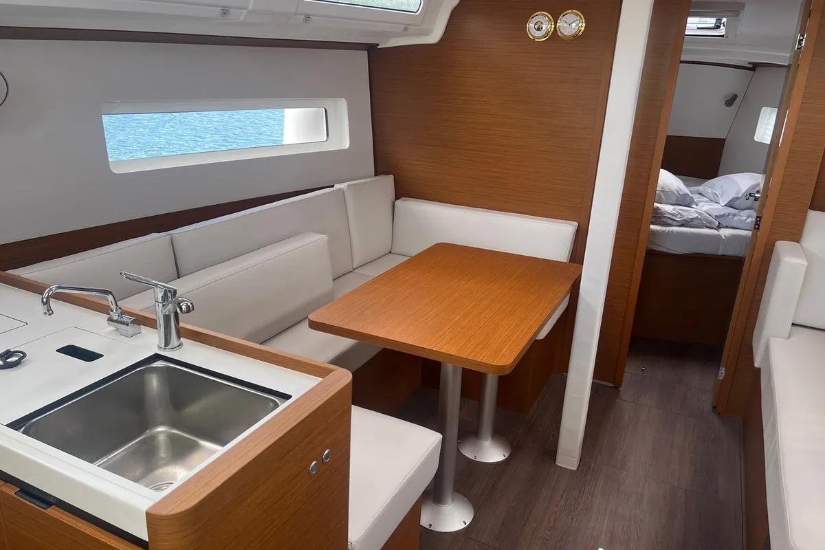 Salon of Princess Lara, a Jeanneau Sun Odyssey 380 sailboat at Punat, Croatia