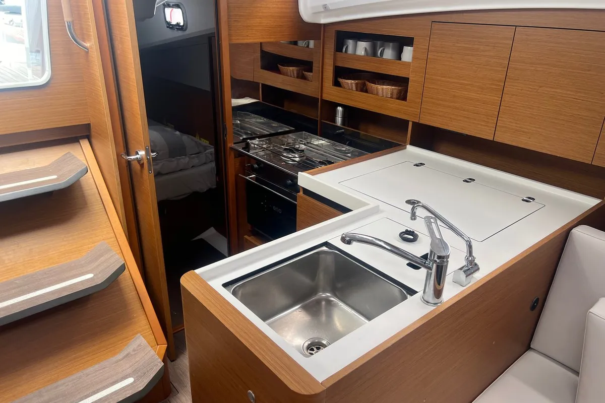 Galley of Princess Lara, a Jeanneau Sun Odyssey 380 sailboat at Punat, Croatia
