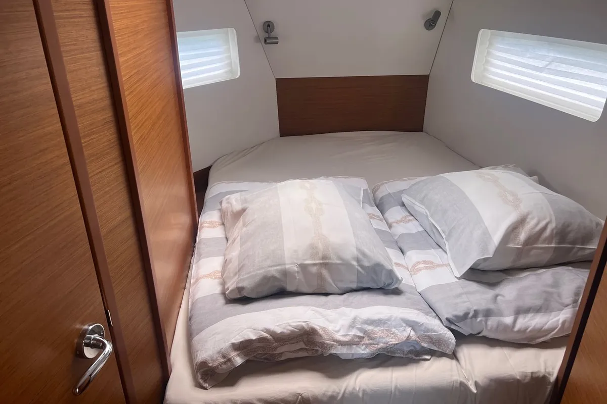 Cabin on Princess Lara, a Jeanneau Sun Odyssey 380 sailboat at Punat, Croatia