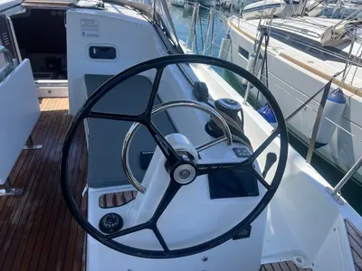 Cockpit of Princess Lara, a Jeanneau Sun Odyssey 380 sailboat at Punat, Croatia