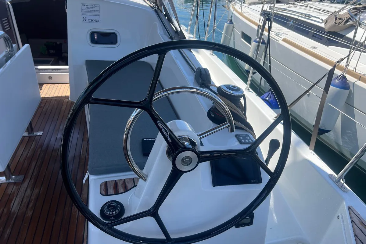 Cockpit of Princess Lara, a Jeanneau Sun Odyssey 380 sailboat at Punat, Croatia