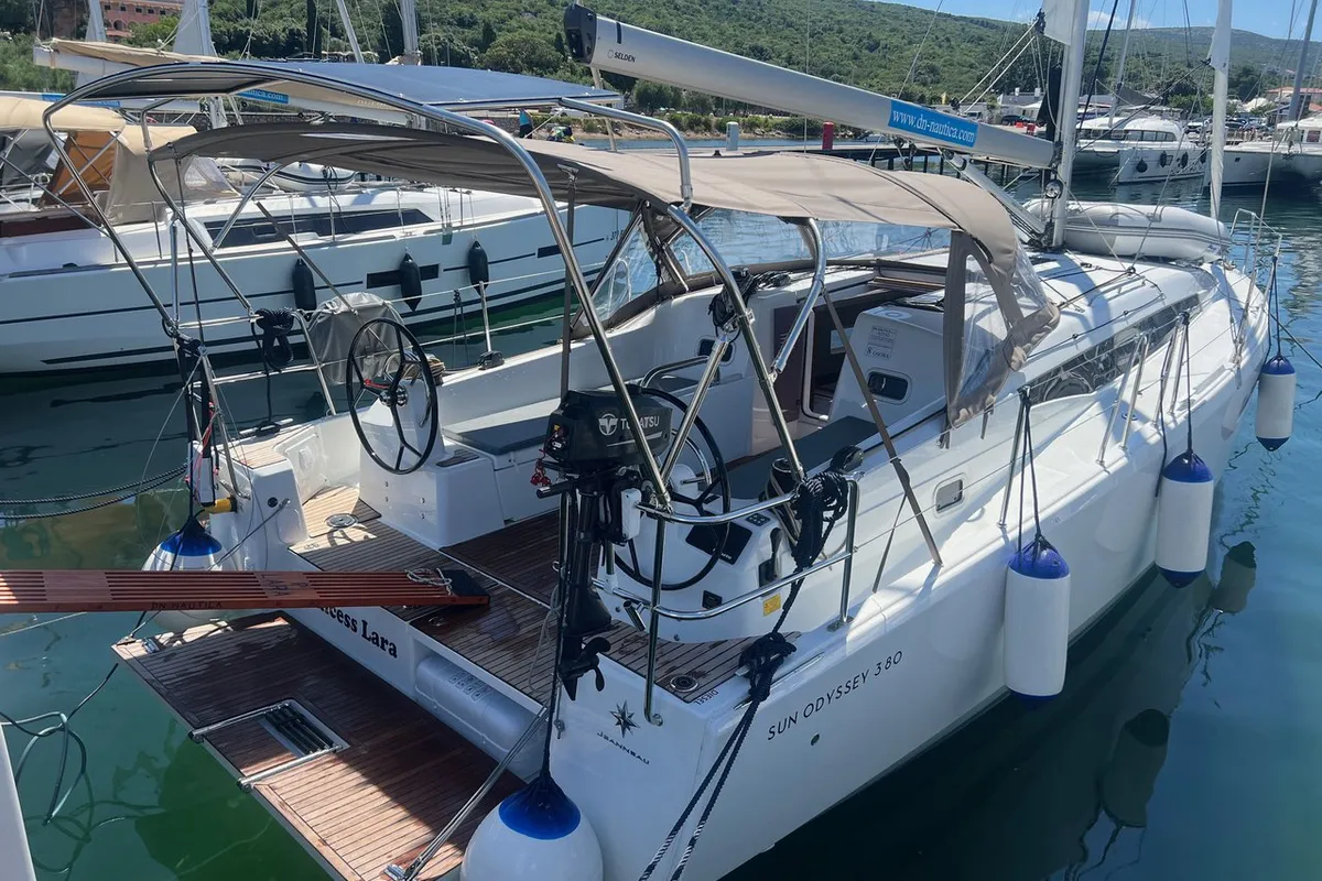 Exterior view of Princess Lara, a Jeanneau Sun Odyssey 380 sailboat at Punat, Croatia