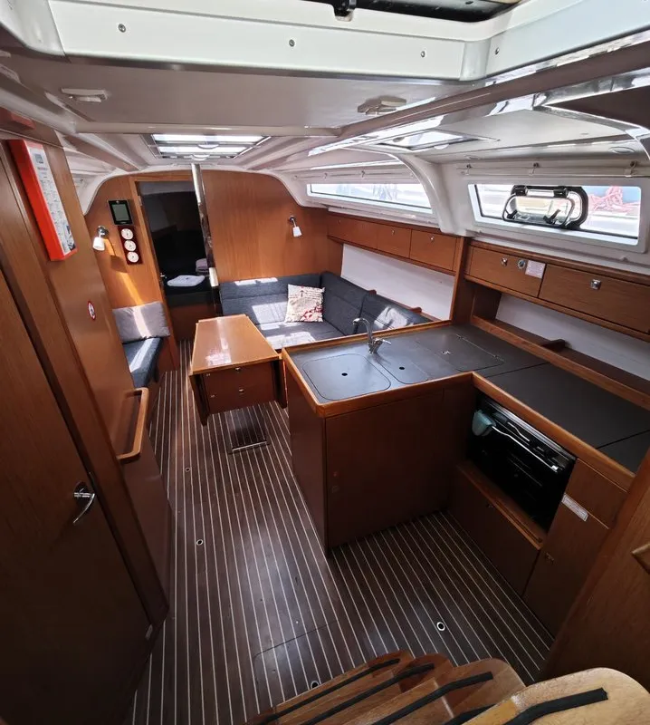 Salon of Almira, a Bavaria Cruiser 37 sailboat at Fethiye, Turkey