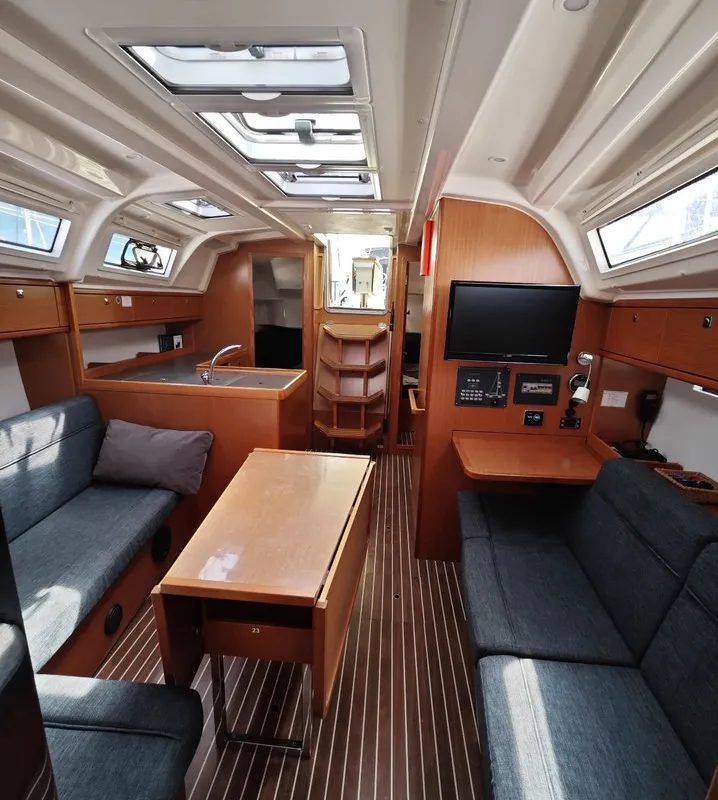 Salon of Almira, a Bavaria Cruiser 37 sailboat at Fethiye, Turkey