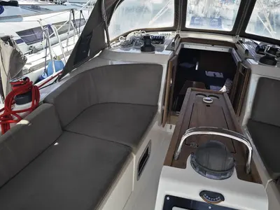 Deck of Almira, a Bavaria Cruiser 37 sailboat at Fethiye, Turkey