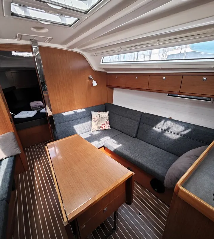 Salon of Almira, a Bavaria Cruiser 37 sailboat at Fethiye, Turkey