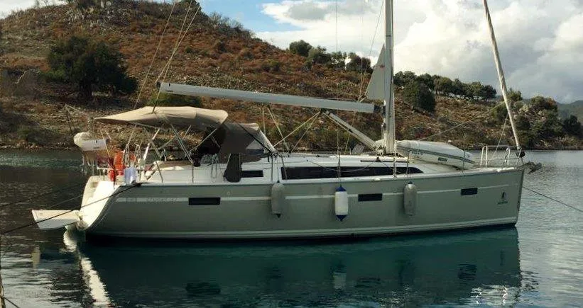 Exterior view of Almira, a Bavaria Cruiser 37 sailboat at Fethiye, Turkey