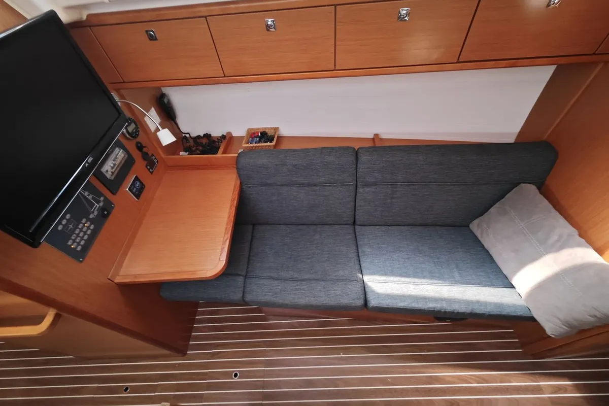 Salon of Almira, a Bavaria Cruiser 37 sailboat at Fethiye, Turkey