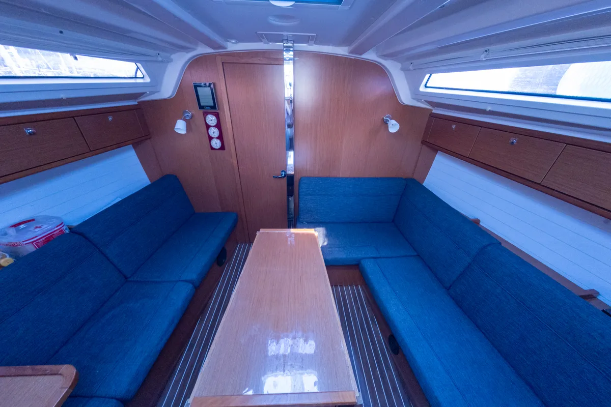 Salon of Almira, a Bavaria Cruiser 37 sailboat at Fethiye, Turkey