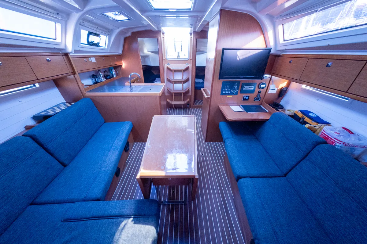 Salon of Almira, a Bavaria Cruiser 37 sailboat at Fethiye, Turkey