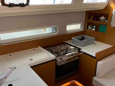 Galley of Fortnite, a Jeanneau Sun Odyssey 410 sailboat at Castellammare di Stabia, Italy