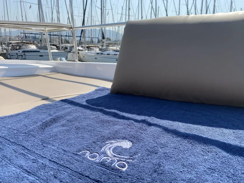 Deck of Nolima, a Bali 4.1 catamaran at Kontokali, Greece