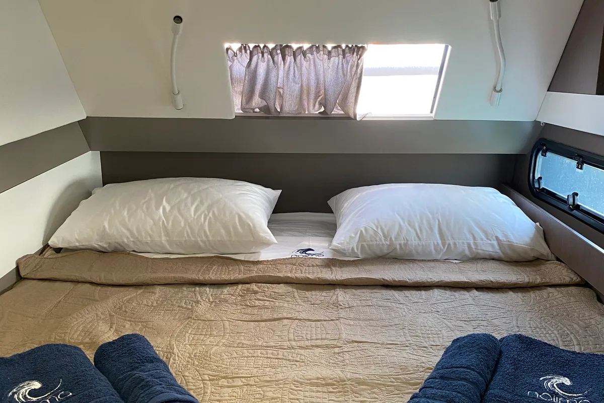 Cabin on Nolima, a Bali 4.1 catamaran at Kontokali, Greece