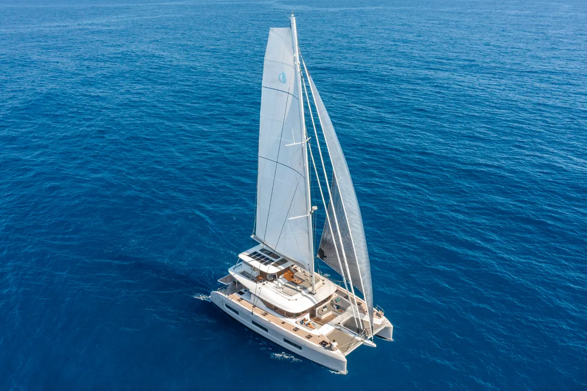 Exterior view of Princess Karla, a Lagoon 60 catamaran at Grad Kaštela, Croatia