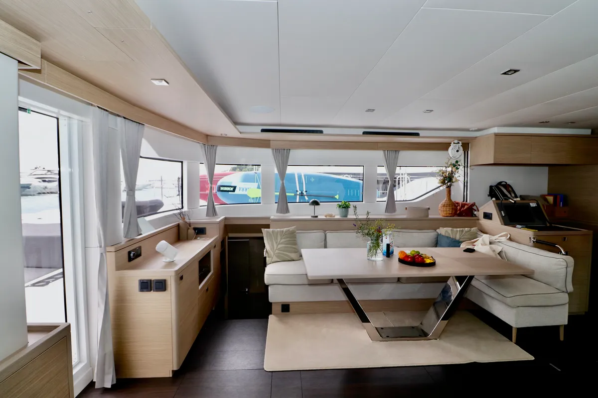 Salon of Princess Karla, a Lagoon 60 catamaran at Grad Kaštela, Croatia