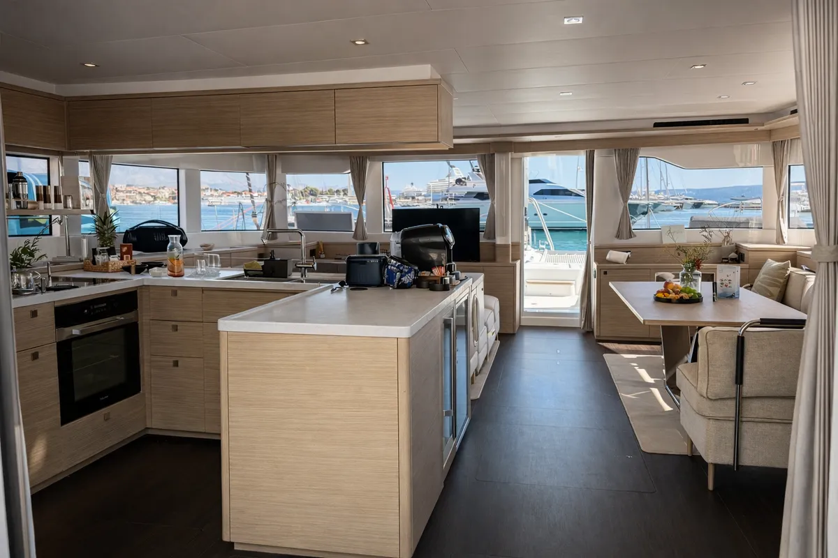 Galley of Princess Karla, a Lagoon 60 catamaran at Grad Kaštela, Croatia