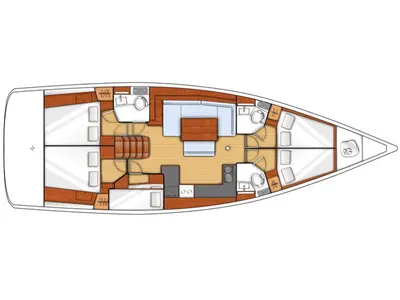 Floor plan of Pherousa, a Beneteau Oceanis 48 sailboat at Athens, Greece