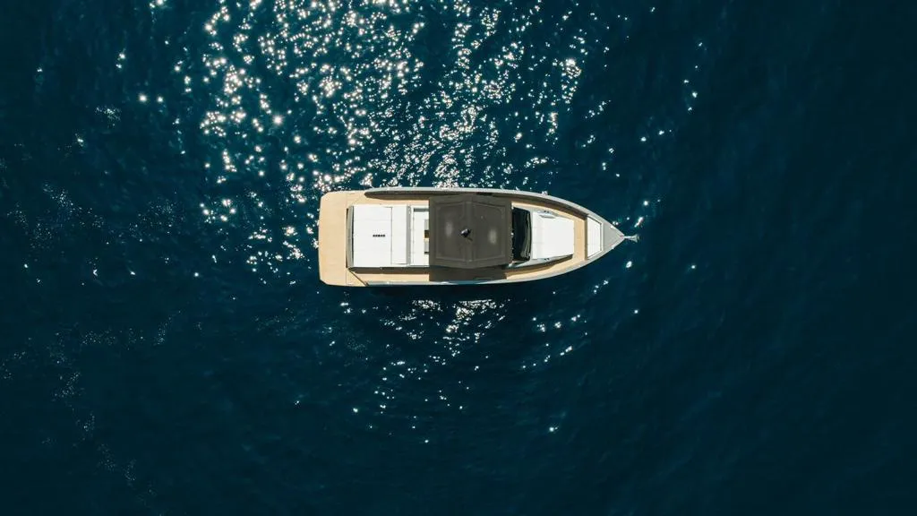 Exterior view of Infinity Blue, a De Antonio D42 motorboat at Kranidi, Greece