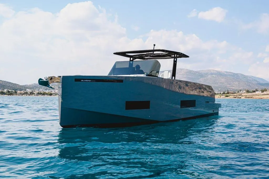 Exterior view of Infinity Blue, a De Antonio D42 motorboat at Kranidi, Greece