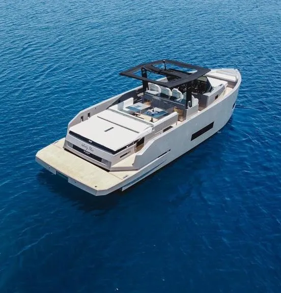 Exterior view of Infinity Blue, a De Antonio D42 motorboat at Kranidi, Greece