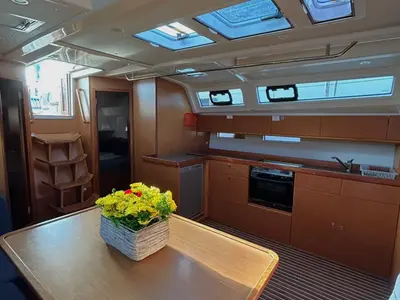 Salon of Leonidas II, a Bavaria Cruiser 46 sailboat at Athens, Greece