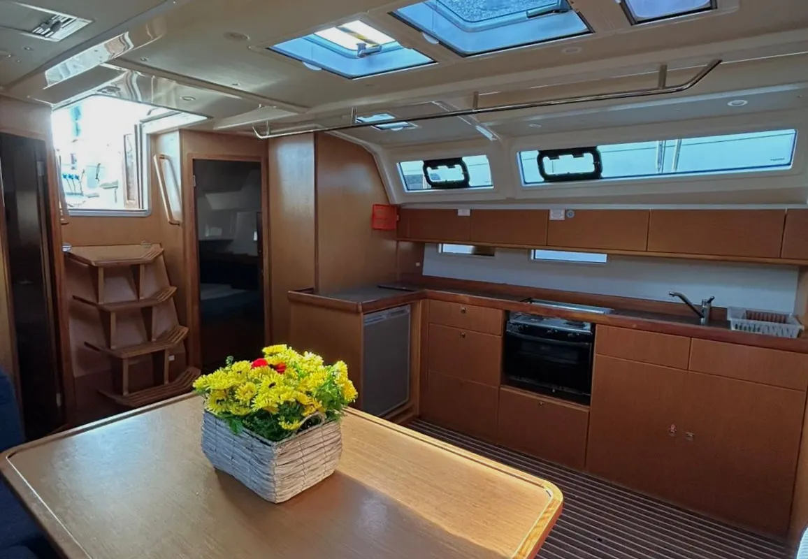 Salon of Leonidas II, a Bavaria Cruiser 46 sailboat at Athens, Greece