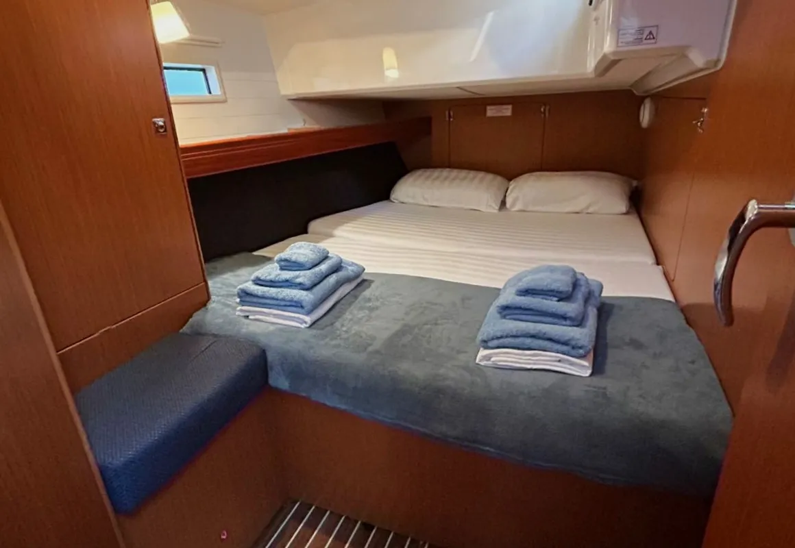 Cabin on Leonidas II, a Bavaria Cruiser 46 sailboat at Athens, Greece