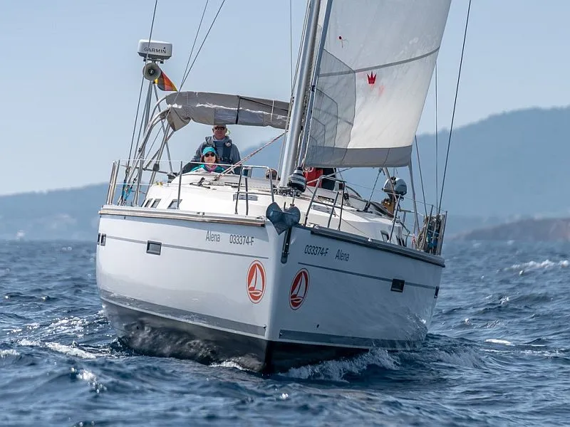Exterior view of Alena, a Bavaria Cruiser 45 sailboat at Palma de Mallorca, Spain