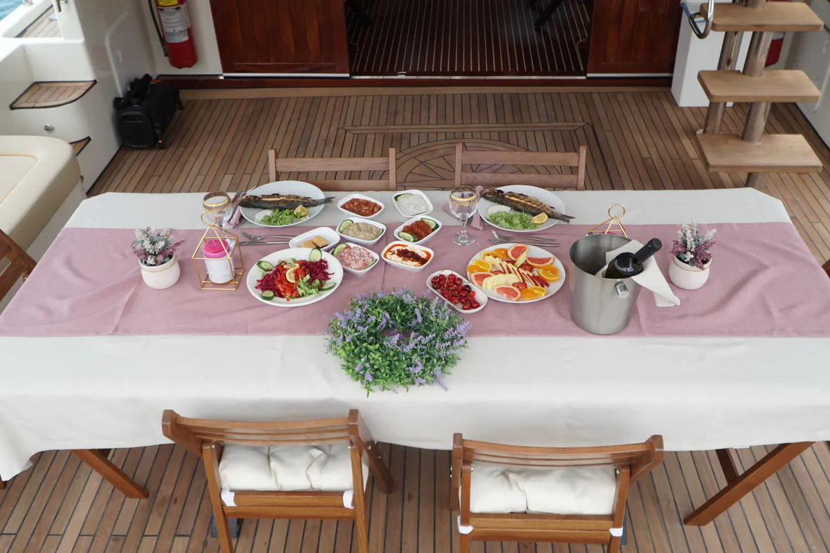 Deck of Defne Sultan, a Gulet Motoryacht motorboat at Kadıköy, Turkey