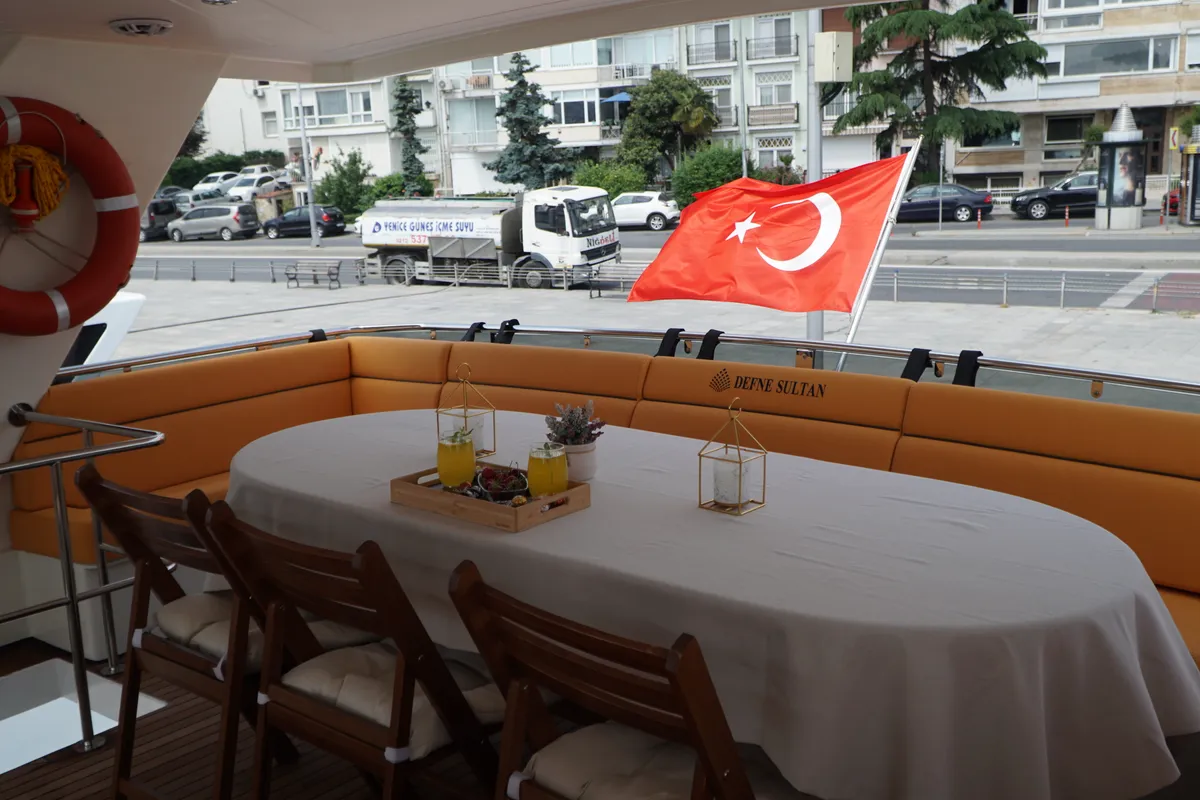 Cockpit of Defne Sultan, a Gulet Motoryacht motorboat at Kadıköy, Turkey