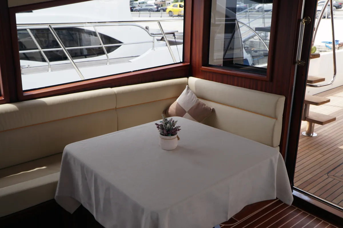 Cockpit of Defne Sultan, a Gulet Motoryacht motorboat at Kadıköy, Turkey