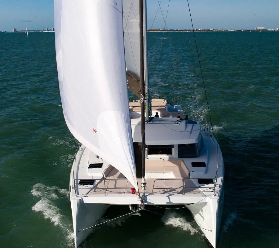 Exterior view of Gorgo, a Bali 4.4 catamaran at Municipal Unit of Rhodes, Greece
