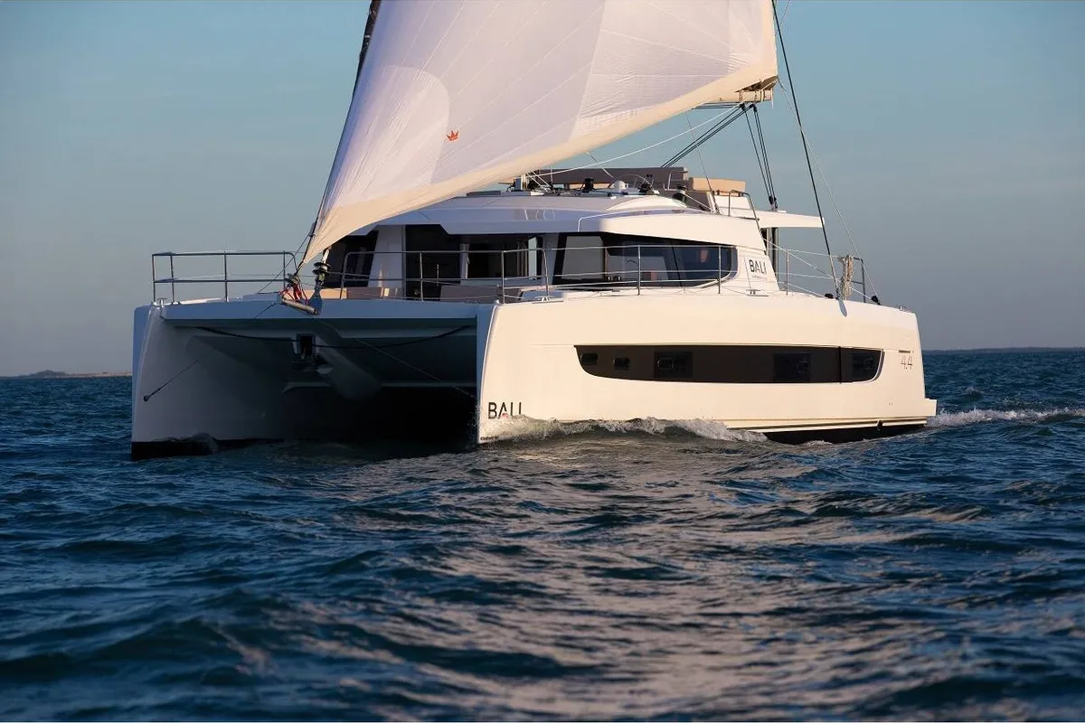 Exterior view of Gorgo, a Bali 4.4 catamaran at Municipal Unit of Rhodes, Greece