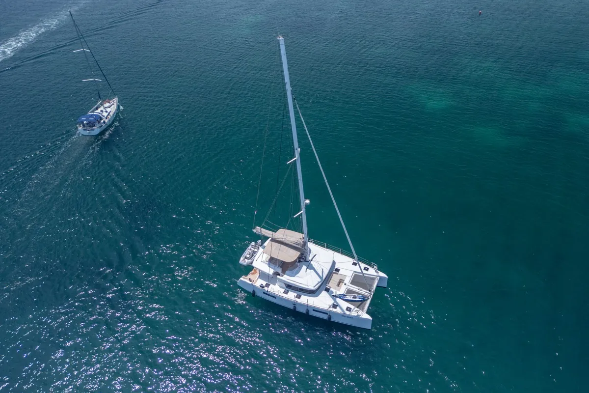 Exterior view of Big Daddy, a Lagoon 52F catamaran at Olbia, Italy