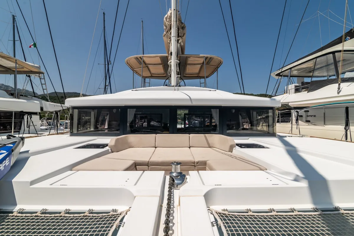 Deck of Big Daddy, a Lagoon 52F catamaran at Olbia, Italy