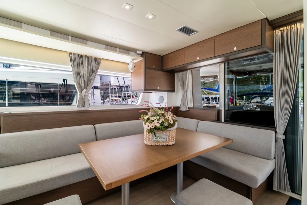 Salon of Big Daddy, a Lagoon 52F catamaran at Olbia, Italy