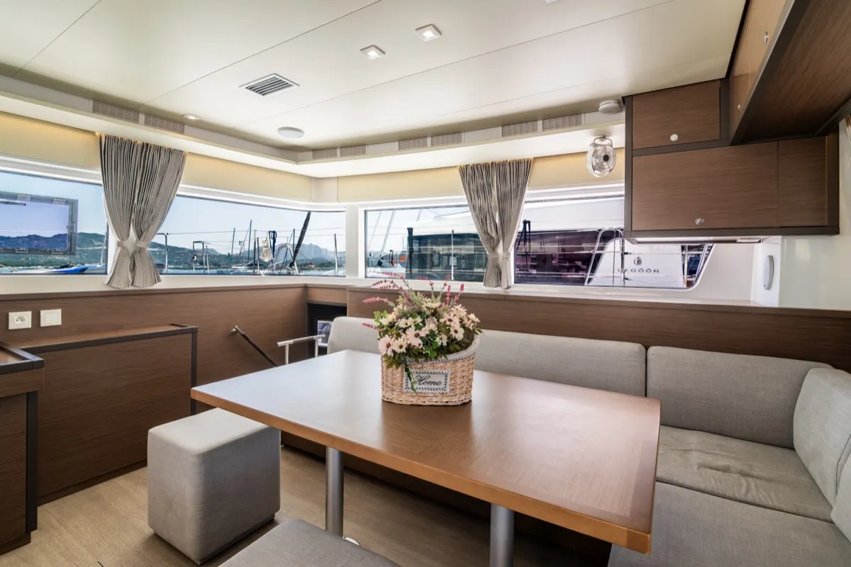 Salon of Big Daddy, a Lagoon 52F catamaran at Olbia, Italy