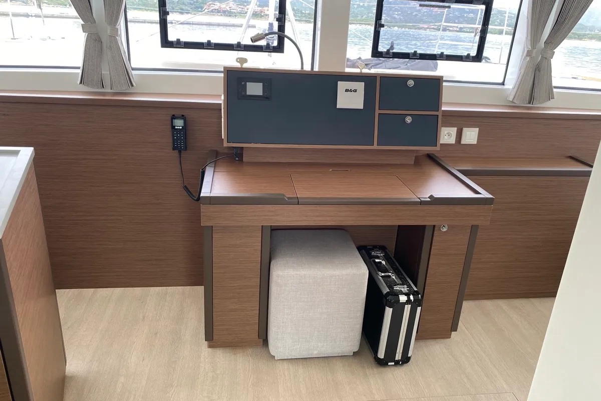 Salon of Big Daddy, a Lagoon 52F catamaran at Olbia, Italy